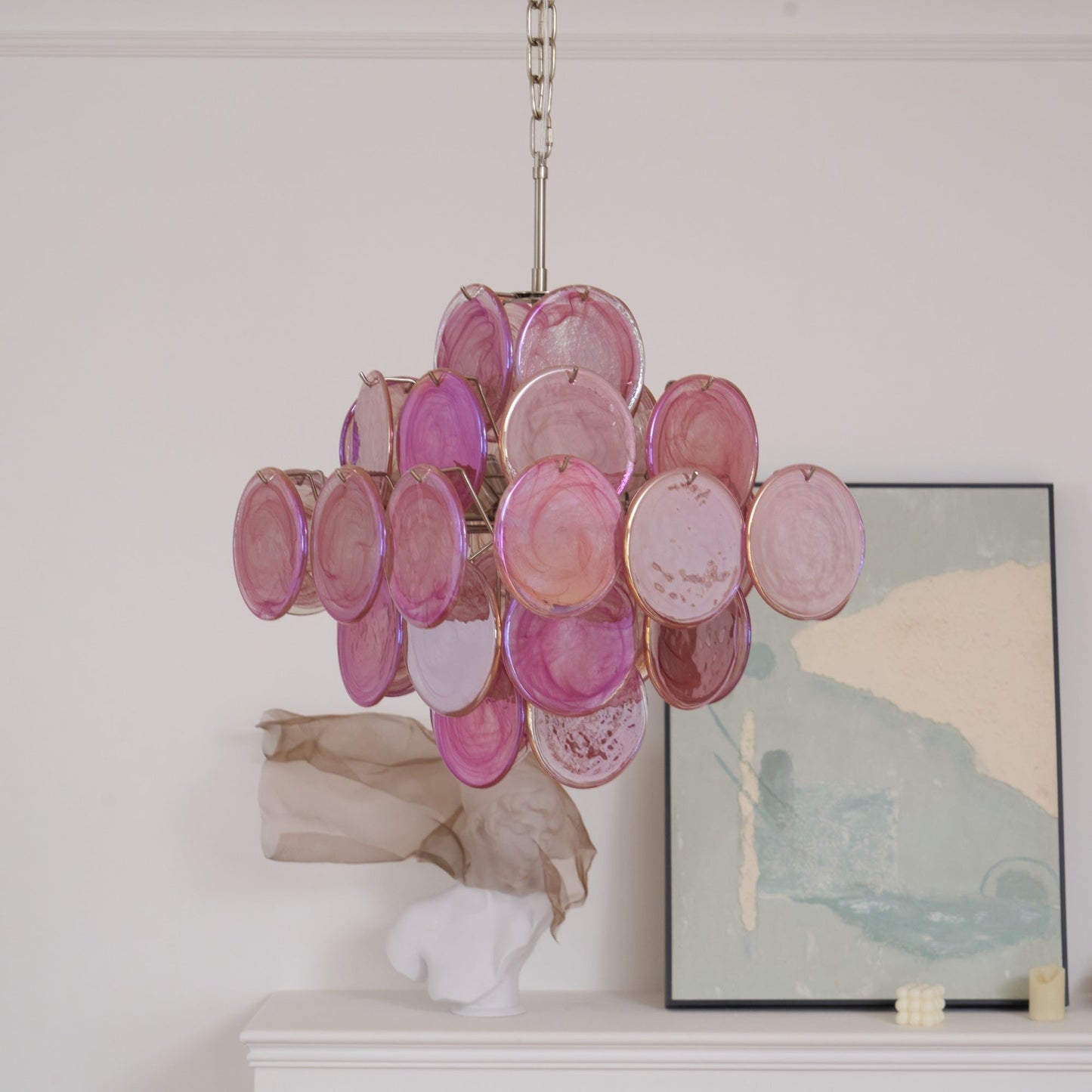 Aurelia Pink Glass Chandelier - Elegant Design with Adjustable Height