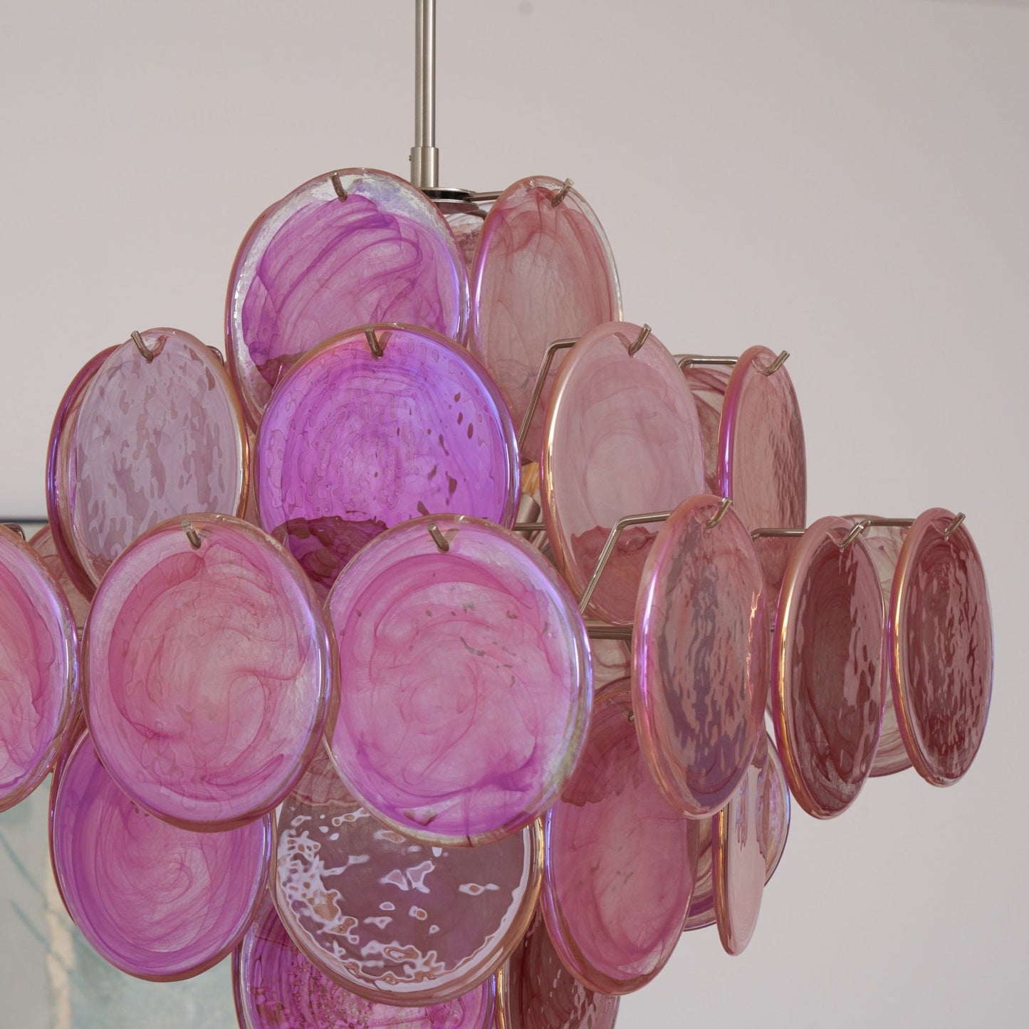 Aurelia Pink Glass Chandelier - Elegant Design with Adjustable Height