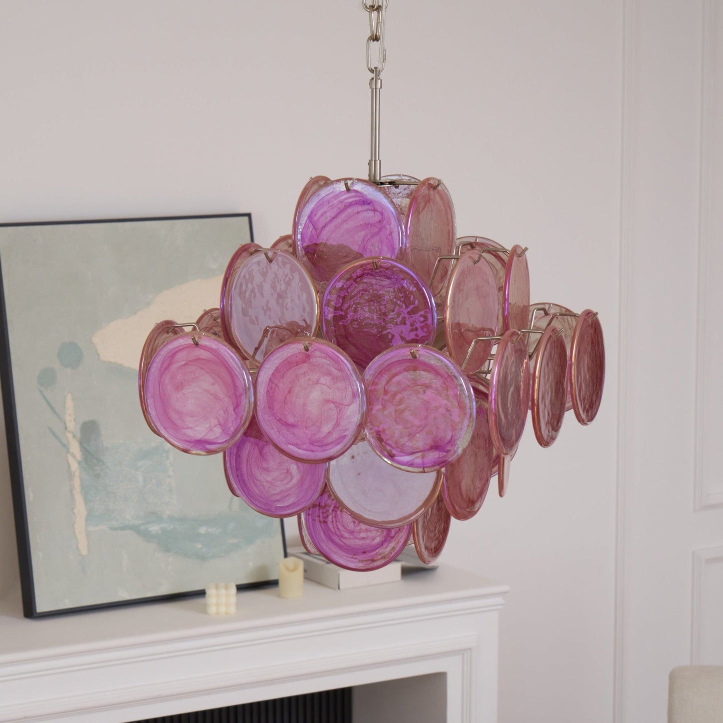 Aurelia Pink Glass Chandelier - Elegant Design with Adjustable Height