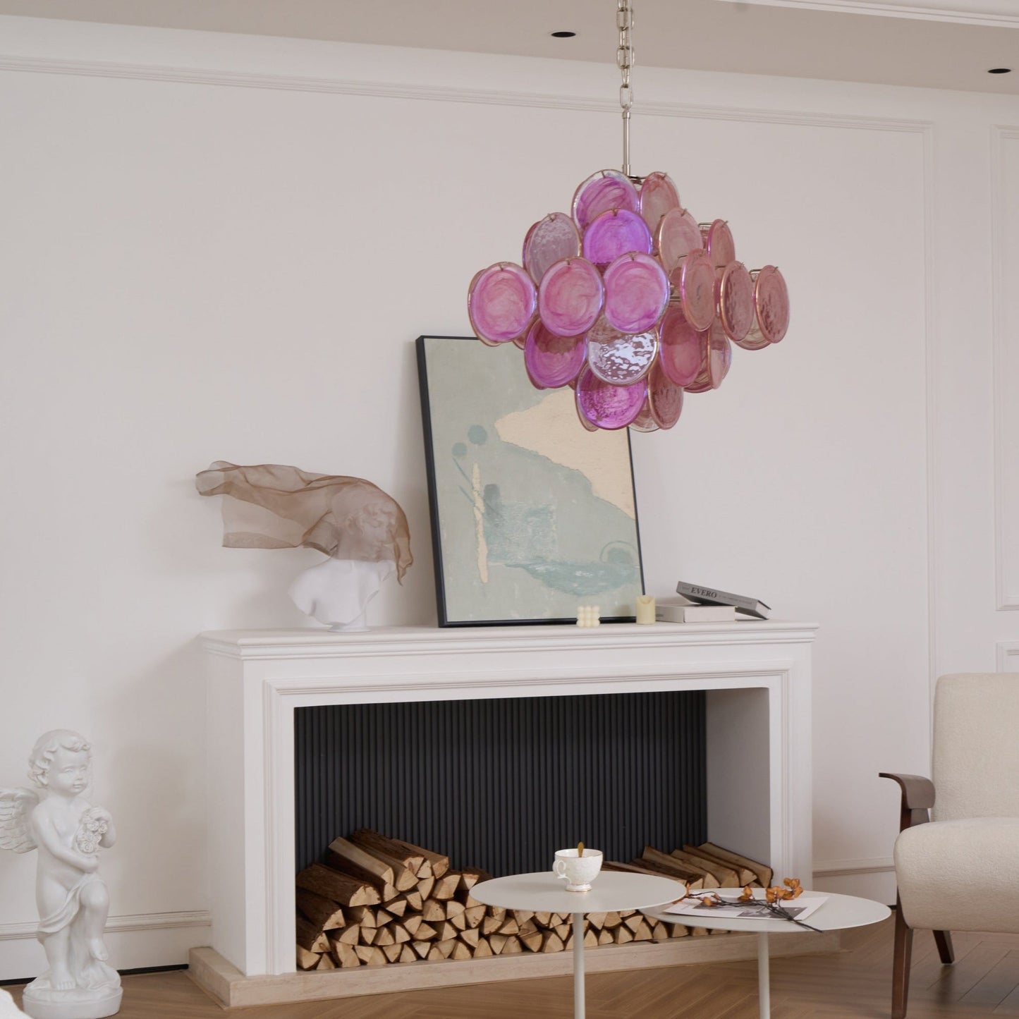 Aurelia Pink Glass Chandelier - Elegant Design with Adjustable Height