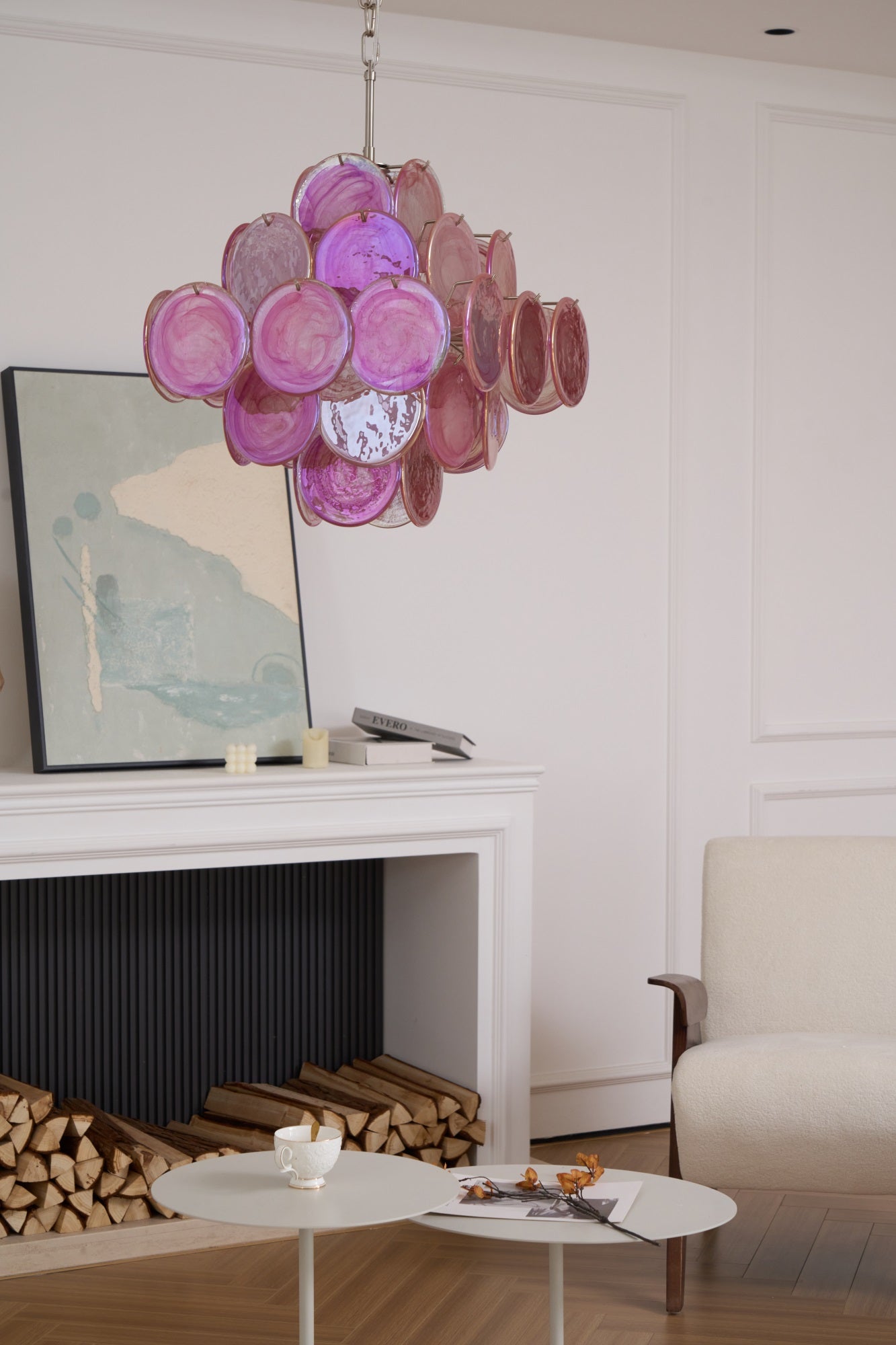 Aurelia Pink Glass Chandelier - Elegant Design with Adjustable Height