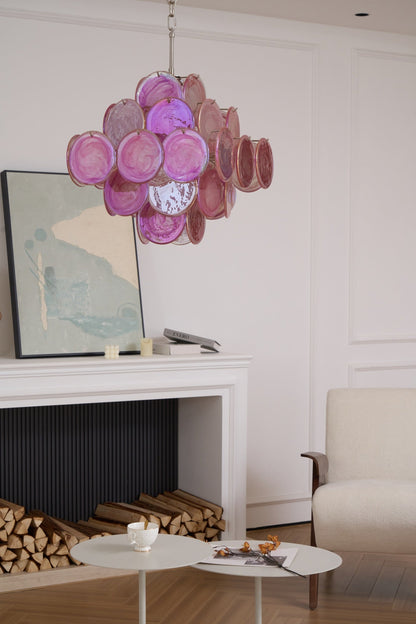 Aurelia Pink Glass Chandelier - Elegant Design with Adjustable Height