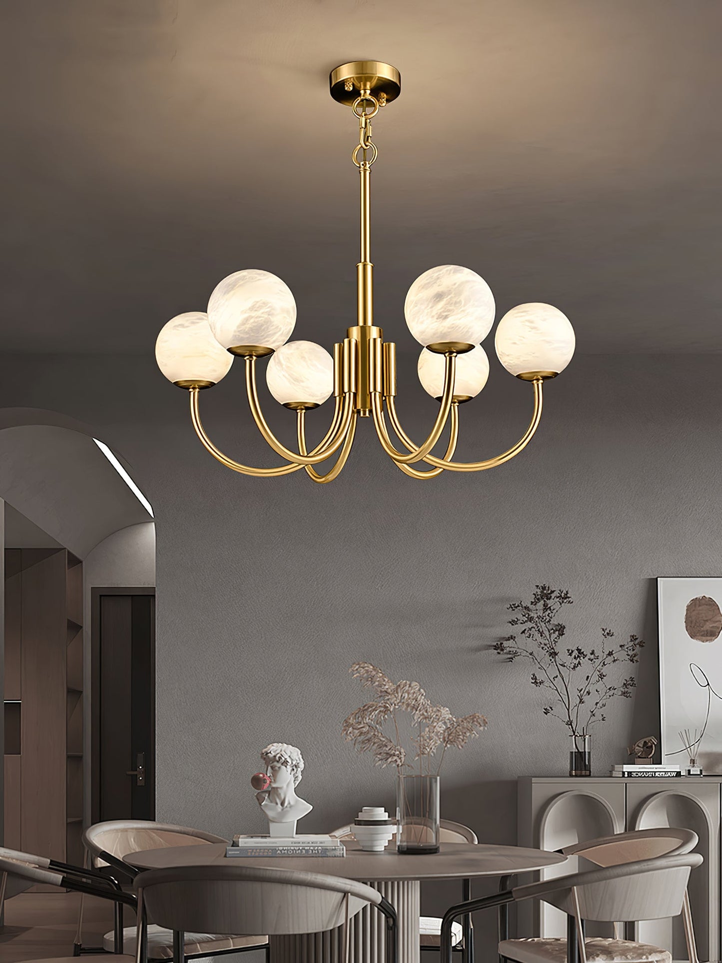 Aurelian Alabaster Globe Chandelier - Elegant Lighting with Adjustable