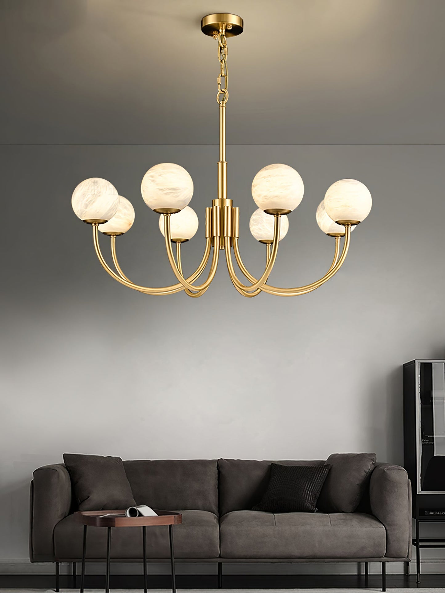 Aurelian Alabaster Globe Chandelier - Elegant Lighting with Adjustable