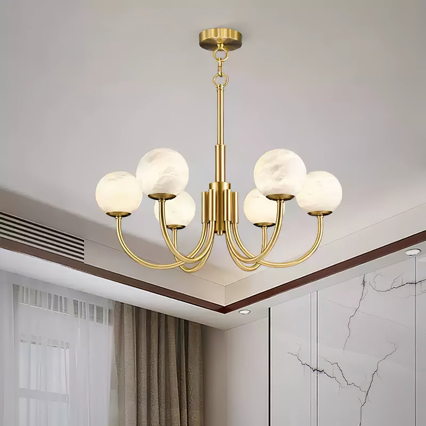 Aurelian Alabaster Globe Chandelier - Elegant Lighting with Adjustable