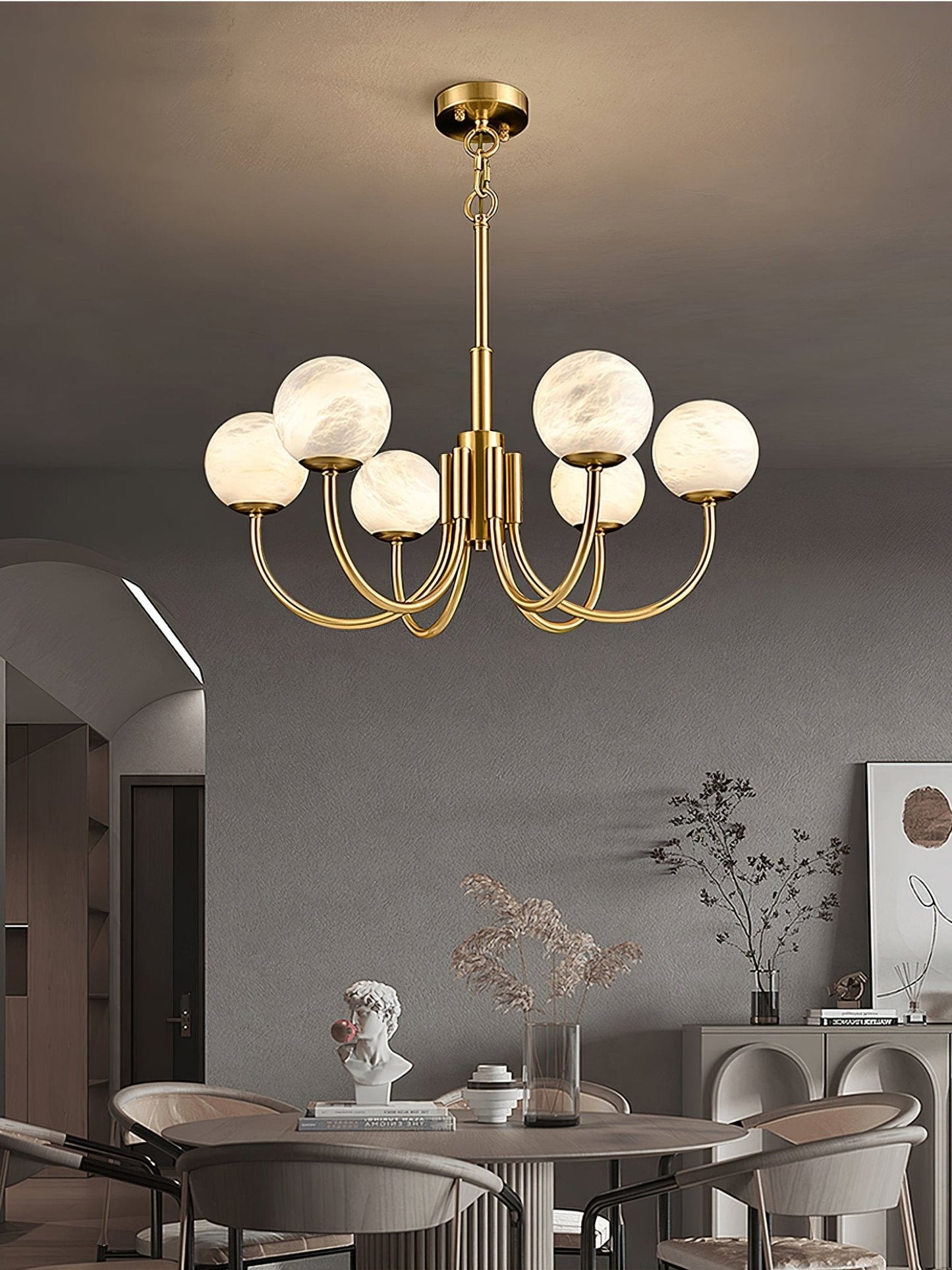 Aurelian Alabaster Globe Chandelier - Elegant Lighting with Adjustable