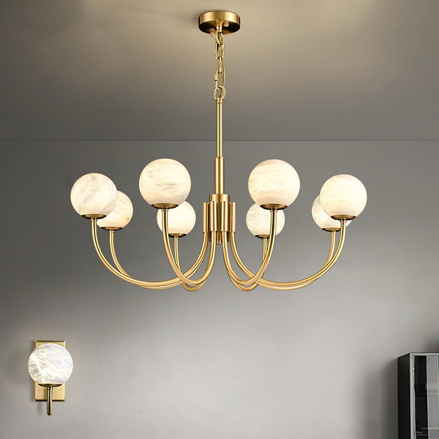 Aurelian Alabaster Globe Chandelier - Elegant Lighting with Adjustable