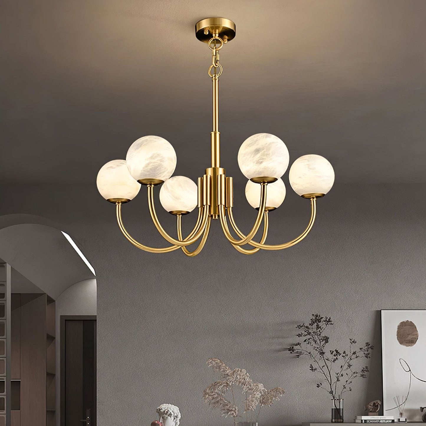 Aurelian Alabaster Globe Chandelier - Elegant Lighting with Adjustable