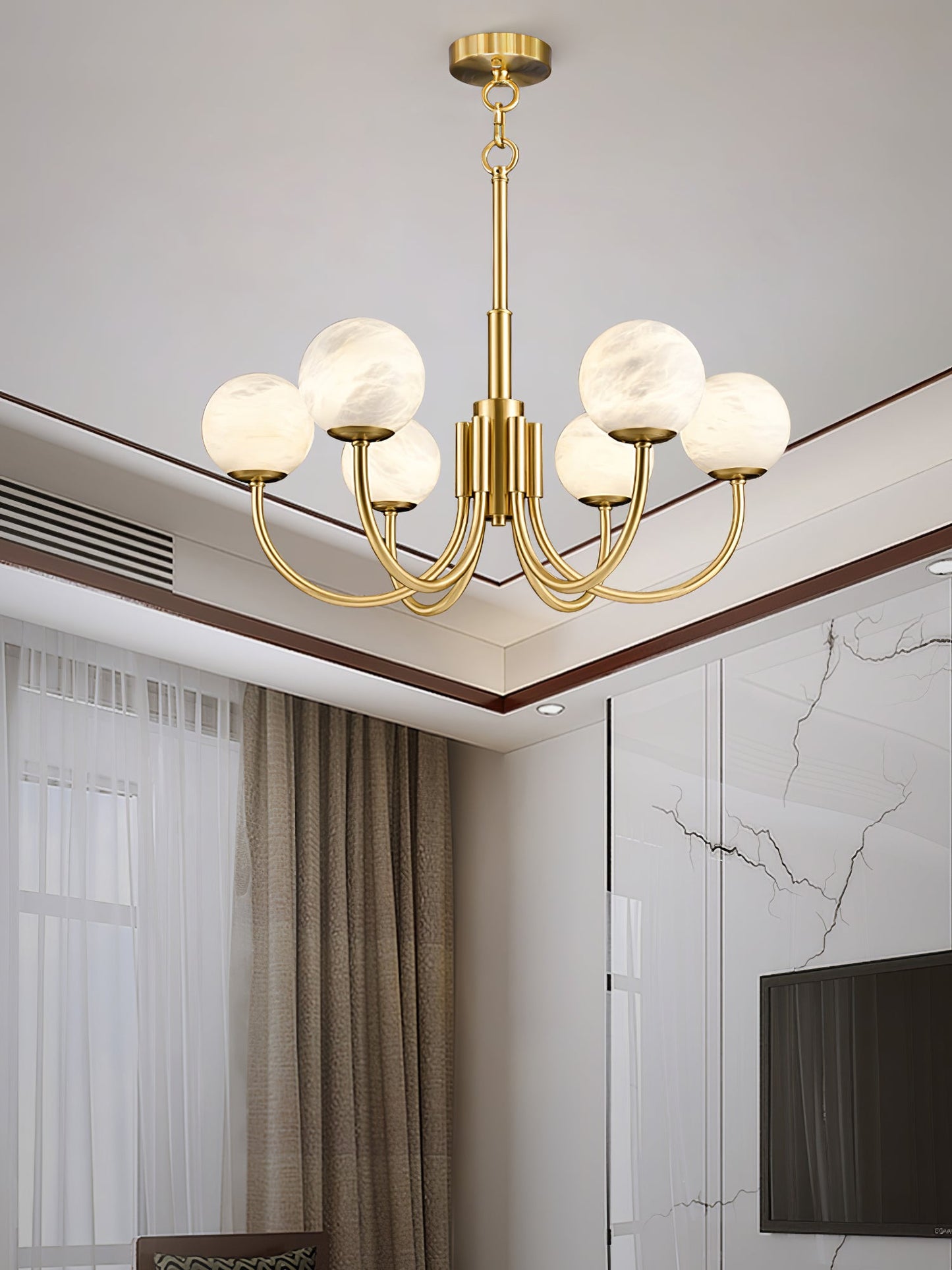 Aurelian Alabaster Globe Chandelier - Elegant Lighting with Adjustable