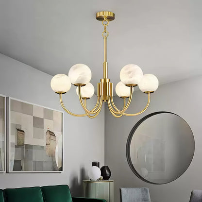 Aurelian Alabaster Globe Chandelier - Elegant Lighting with Adjustable