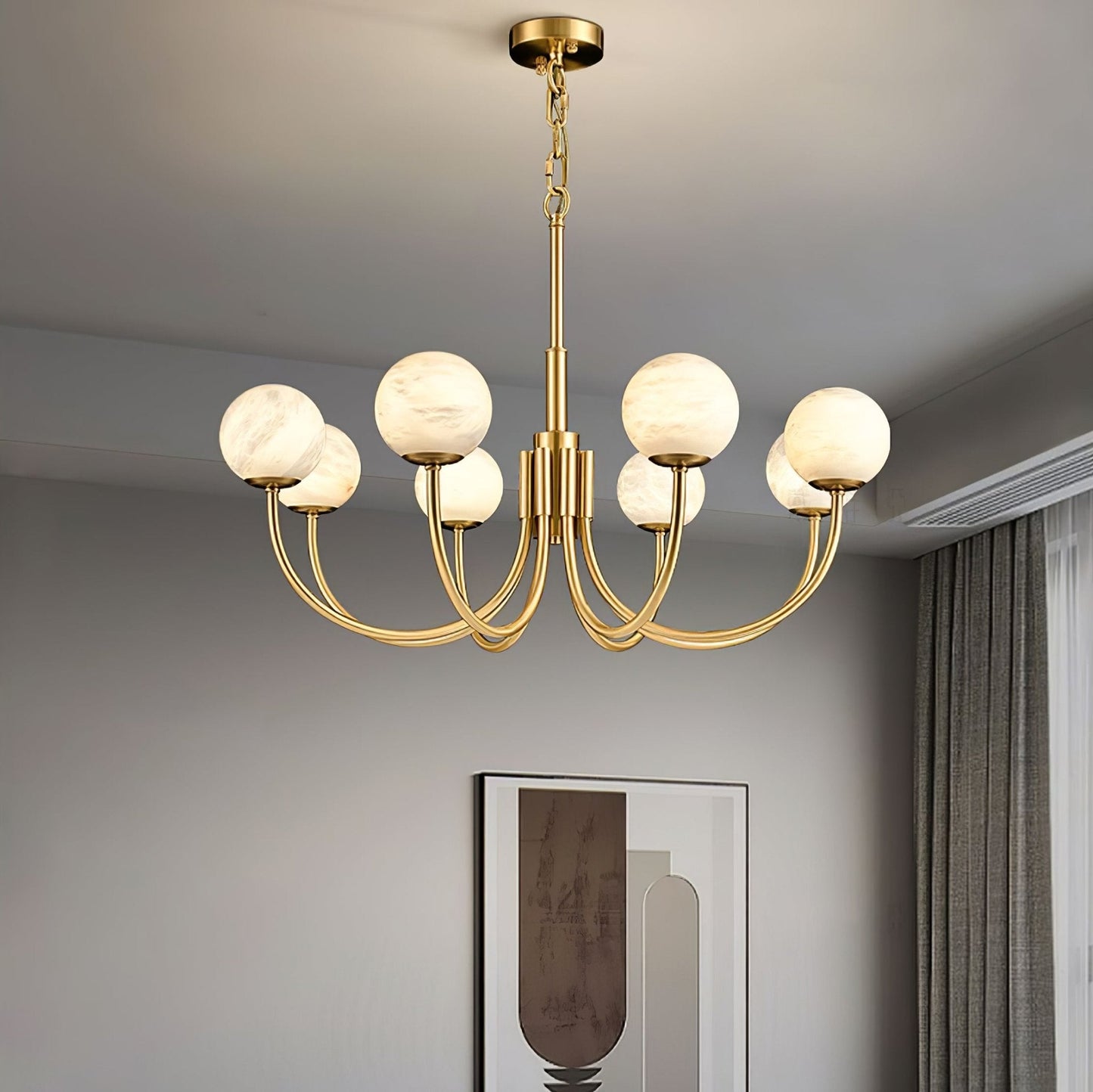 Aurelian Alabaster Globe Chandelier - Elegant Lighting with Adjustable