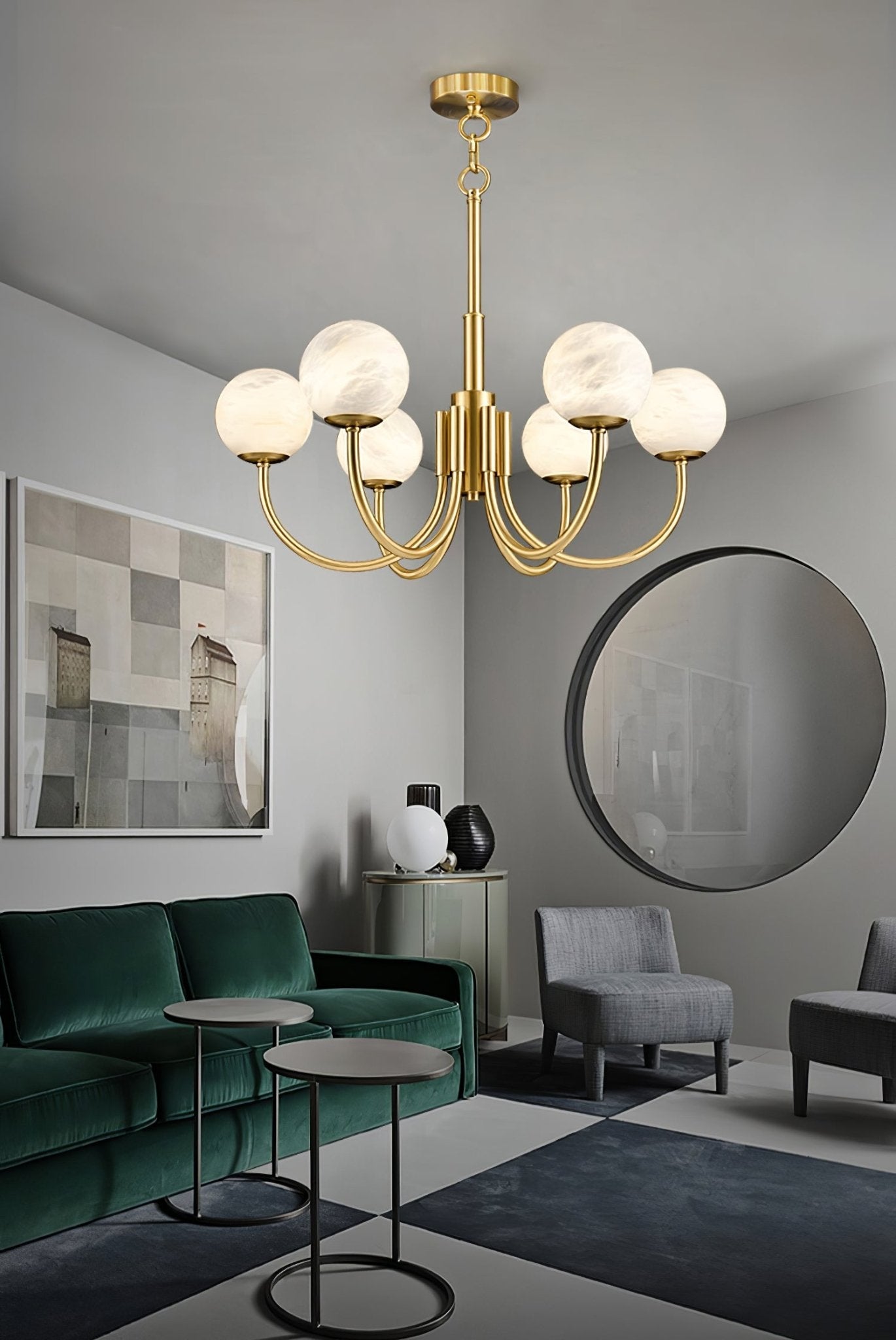 Aurelian Alabaster Globe Chandelier - Elegant Lighting with Adjustable