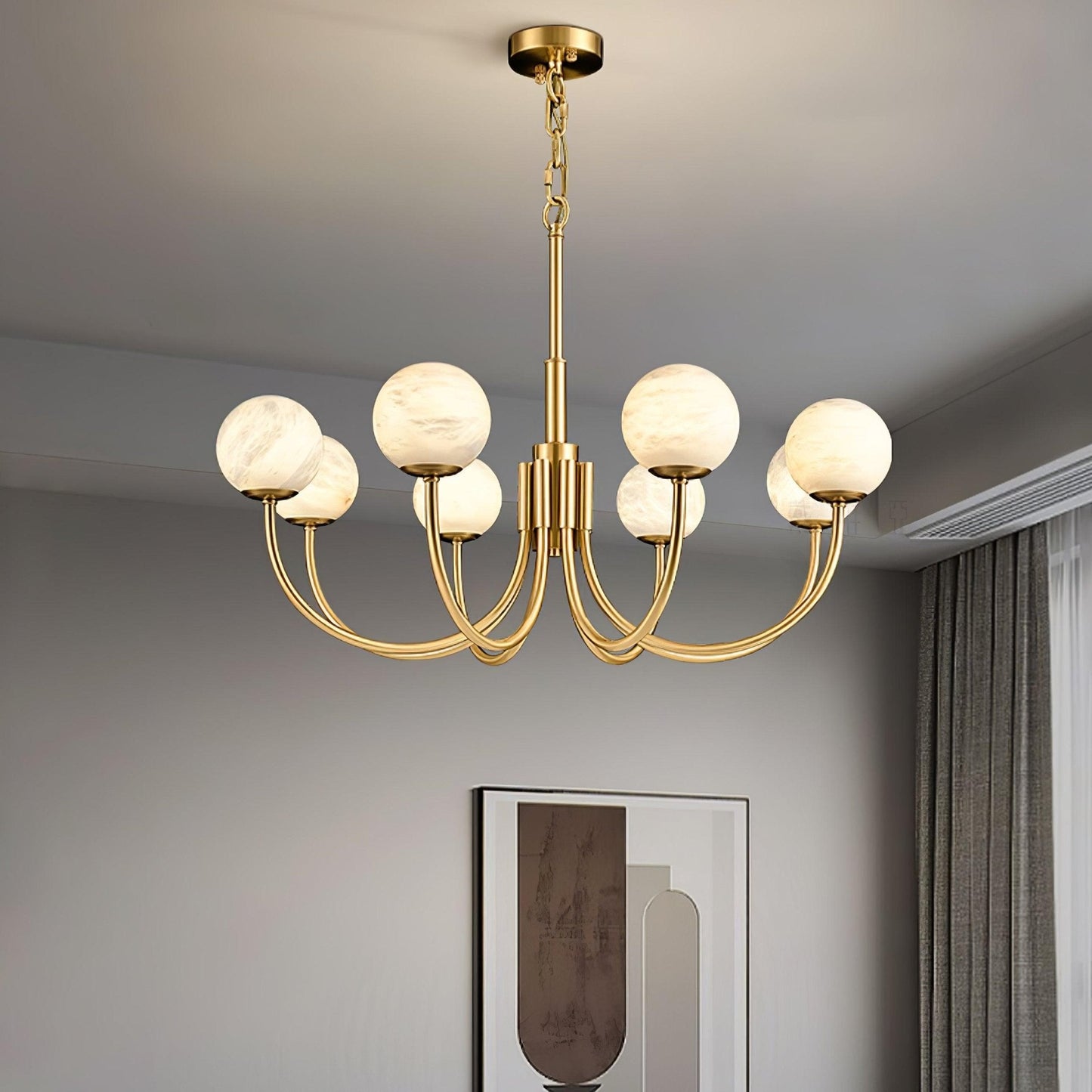 Aurelian Alabaster Globe Chandelier - Elegant Lighting with Adjustable