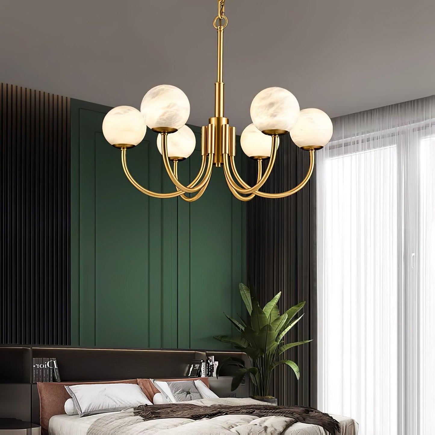 Aurelian Alabaster Globe Chandelier - Elegant Lighting with Adjustable