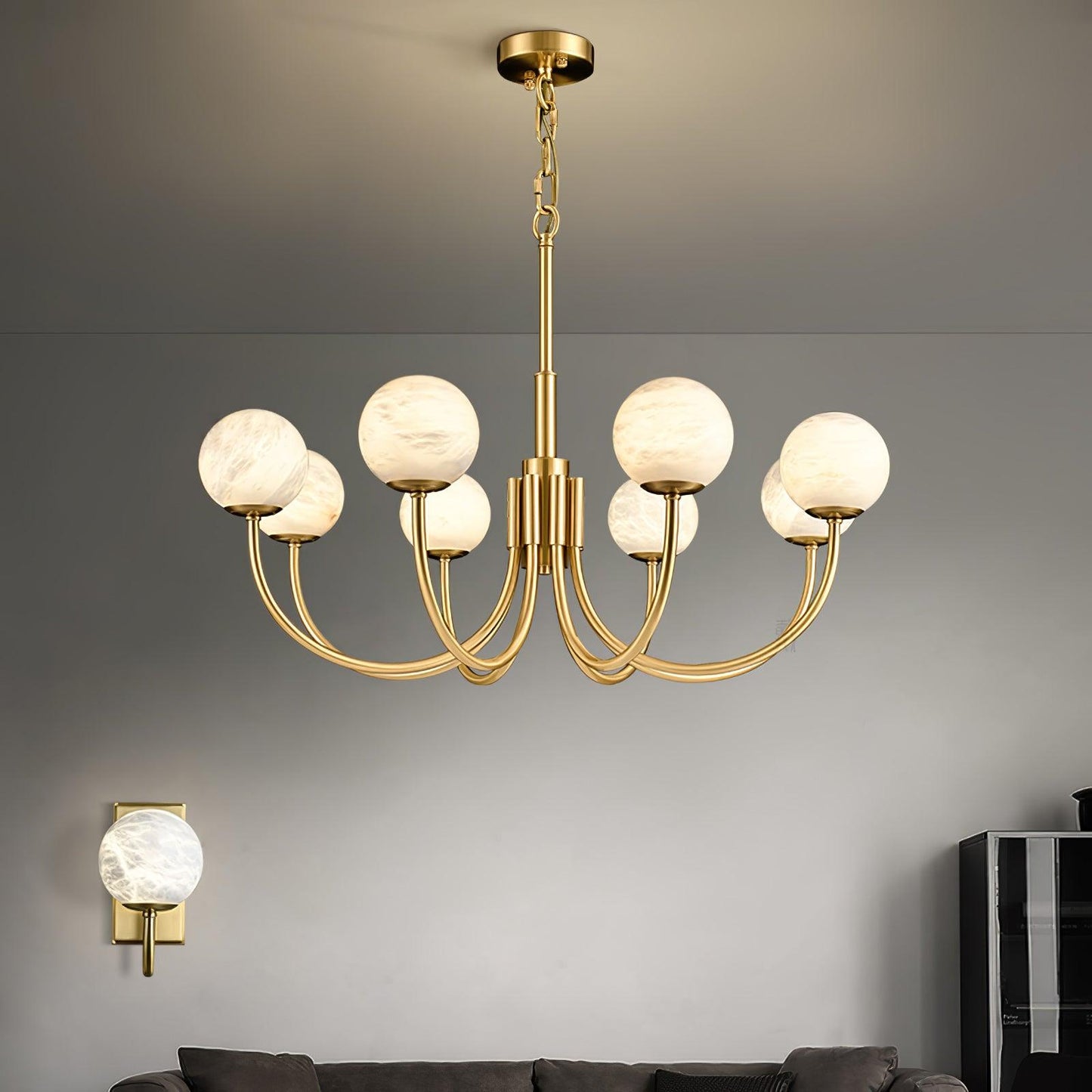 Aurelian Alabaster Globe Chandelier - Elegant Lighting with Adjustable