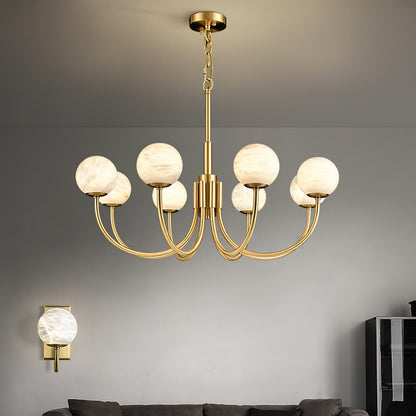 Aurelian Alabaster Globe Chandelier - Elegant Lighting with Adjustable