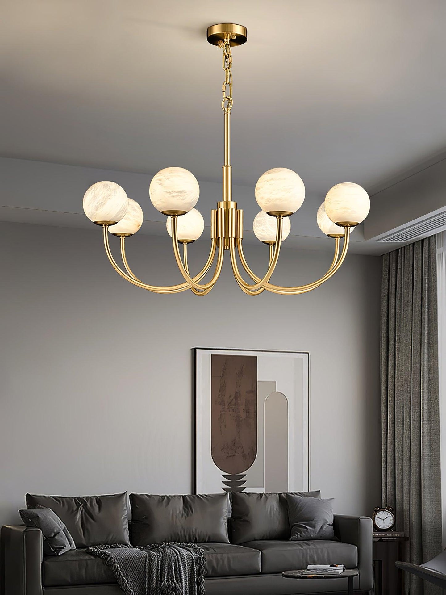 Aurelian Alabaster Globe Chandelier - Elegant Lighting with Adjustable