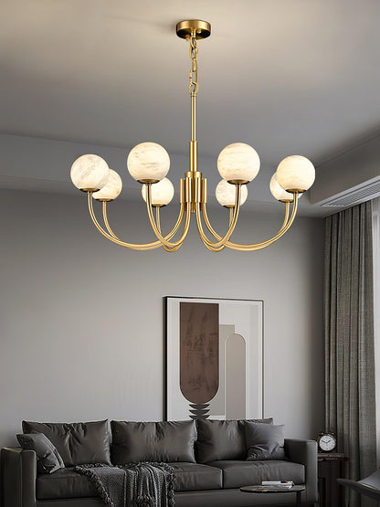Aurelian Alabaster Globe Chandelier - Elegant Lighting with Adjustable