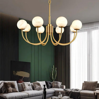 Aurelian Alabaster Globe Chandelier - Elegant Lighting with Adjustable