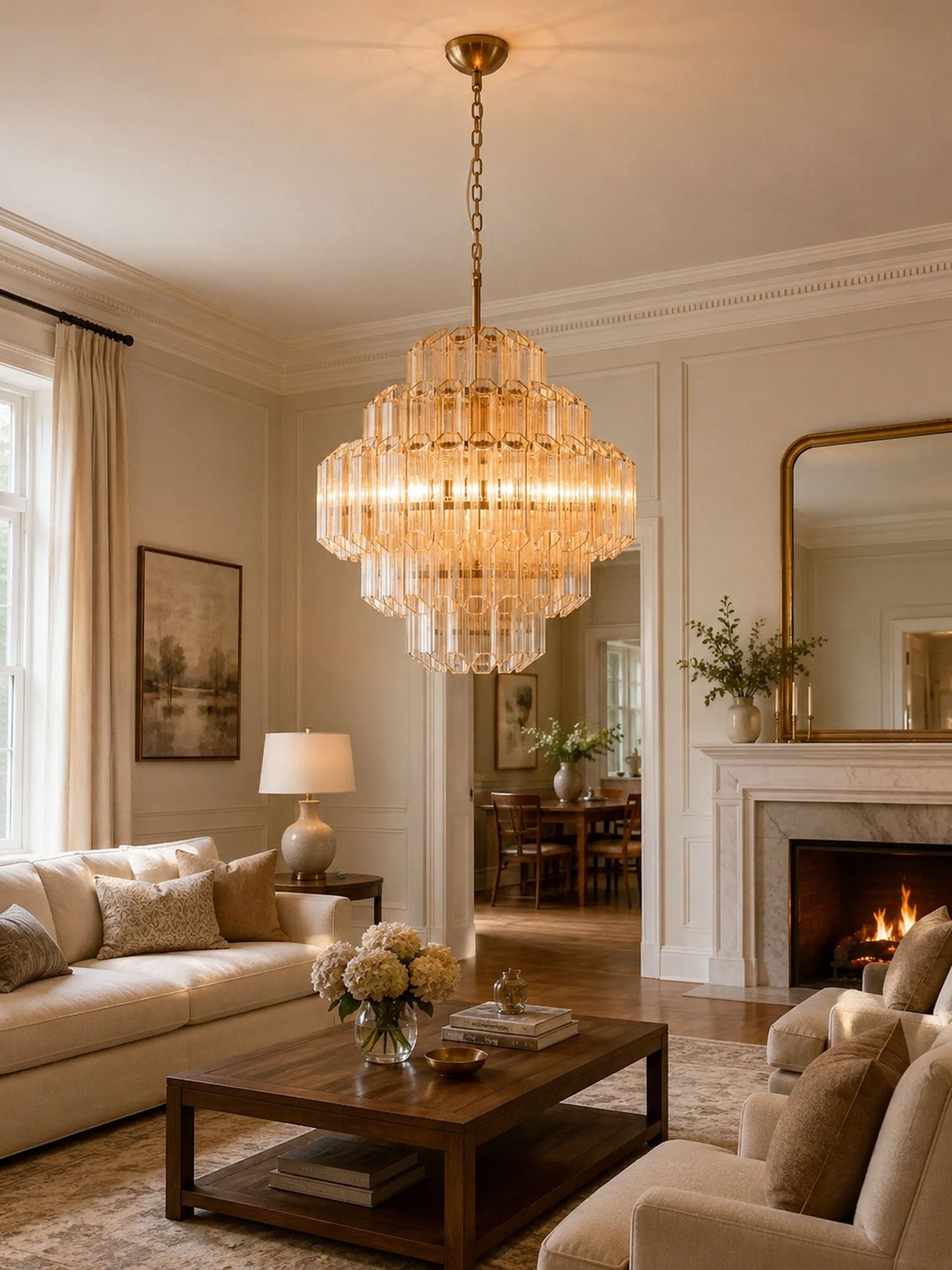 Aurum Cascade Glass Chandelier - Elegant Design with Adjustable Height