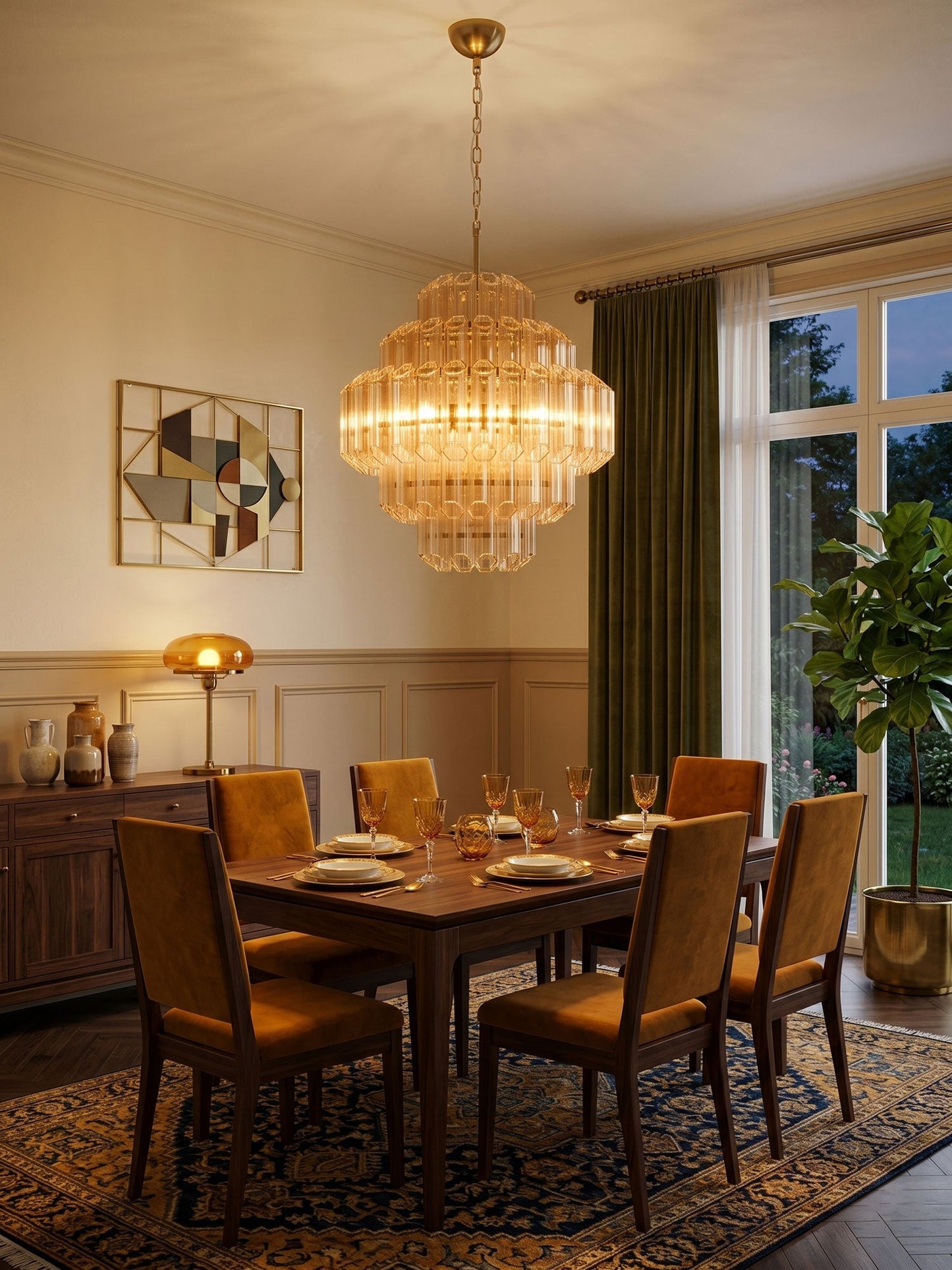 Aurum Cascade Glass Chandelier - Elegant Design with Adjustable Height