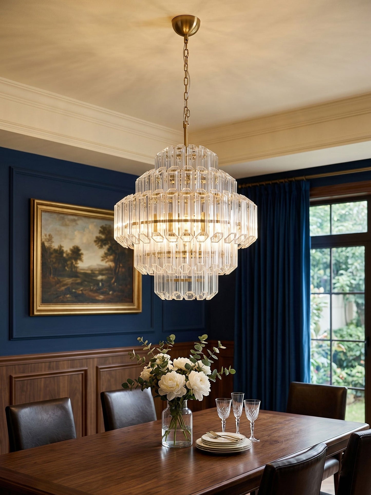 Aurum Cascade Glass Chandelier - Elegant Design with Adjustable Height