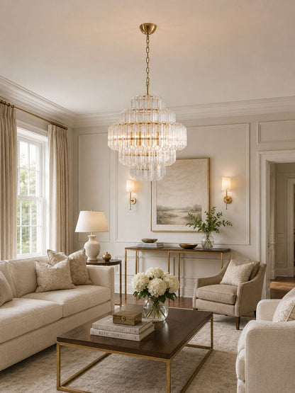 Aurum Cascade Glass Chandelier - Elegant Design with Adjustable Height
