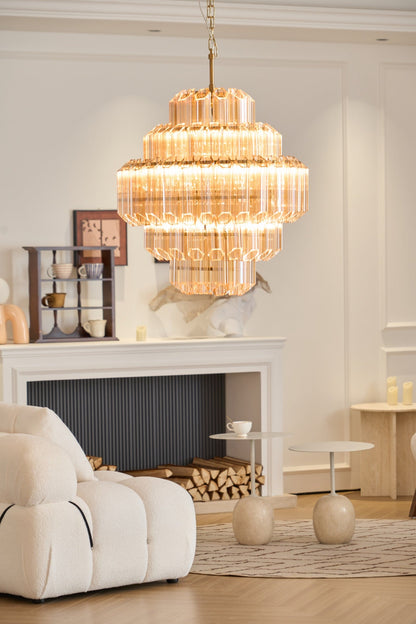 Aurum Cascade Glass Chandelier - Elegant Design with Adjustable Height