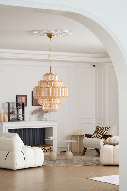 Aurum Cascade Glass Chandelier - Elegant Design with Adjustable Height