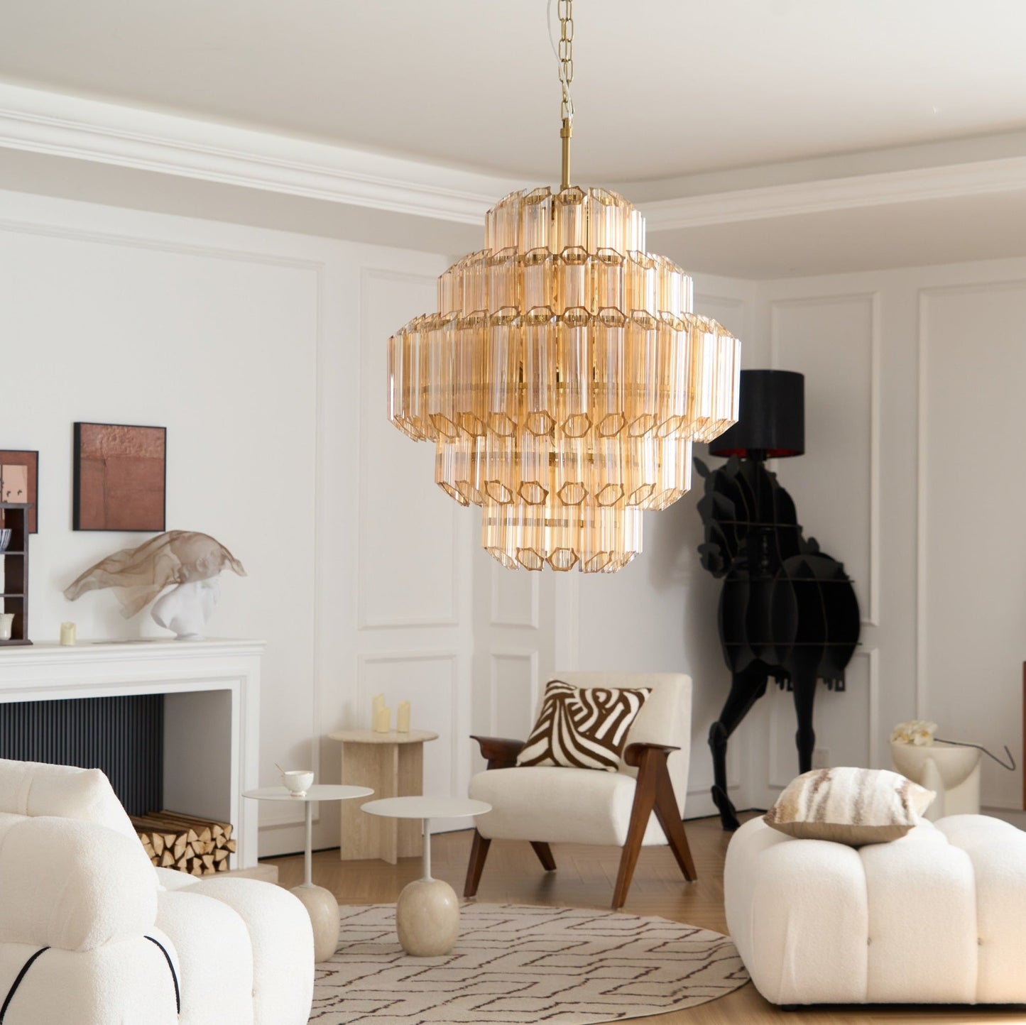 Aurum Cascade Glass Chandelier - Elegant Design with Adjustable Height