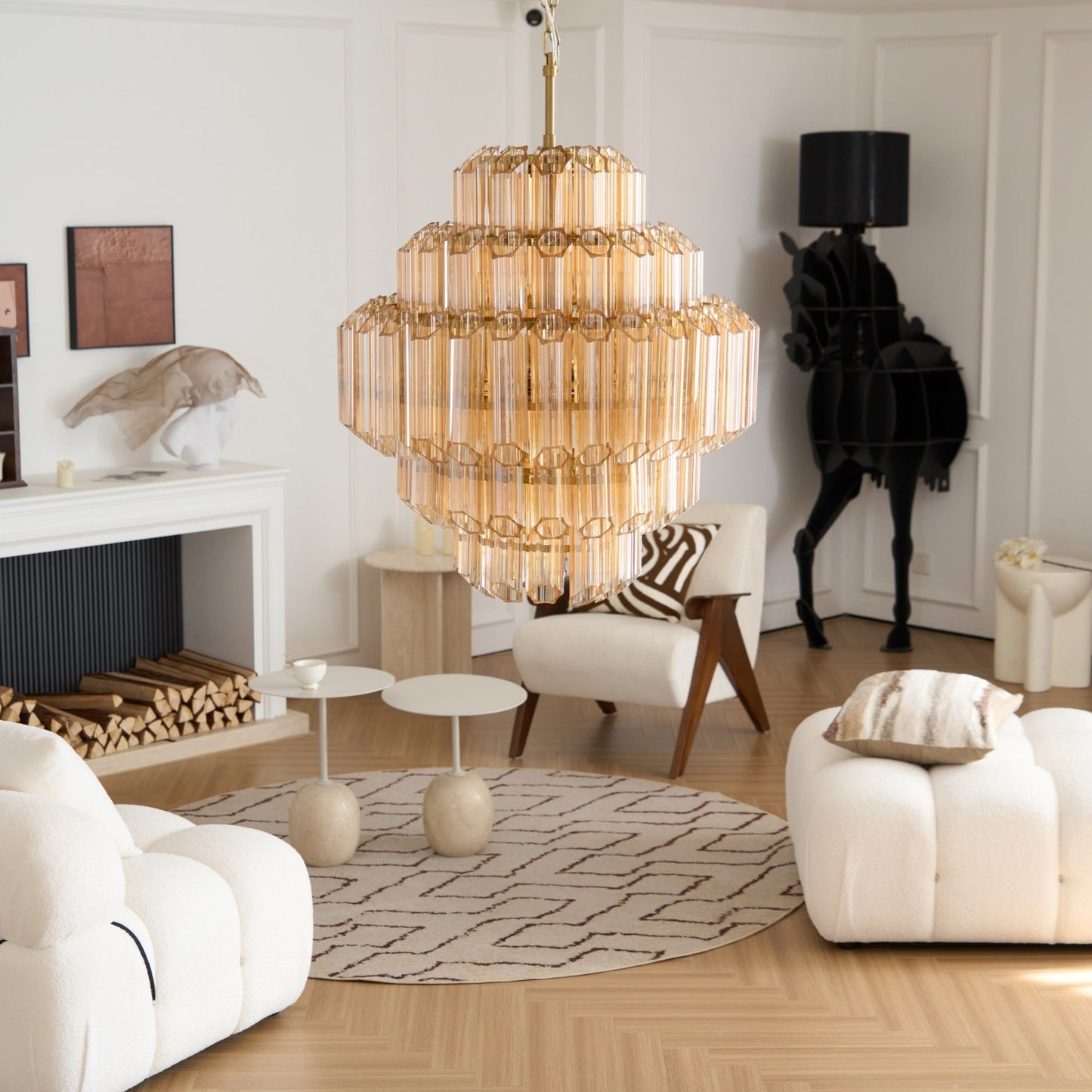 Aurum Cascade Glass Chandelier - Elegant Design with Adjustable Height