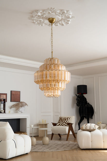 Aurum Cascade Glass Chandelier - Elegant Design with Adjustable Height