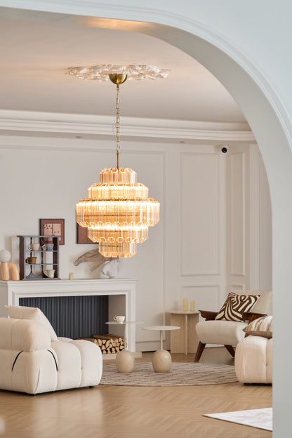 Aurum Cascade Glass Chandelier - Elegant Design with Adjustable Height