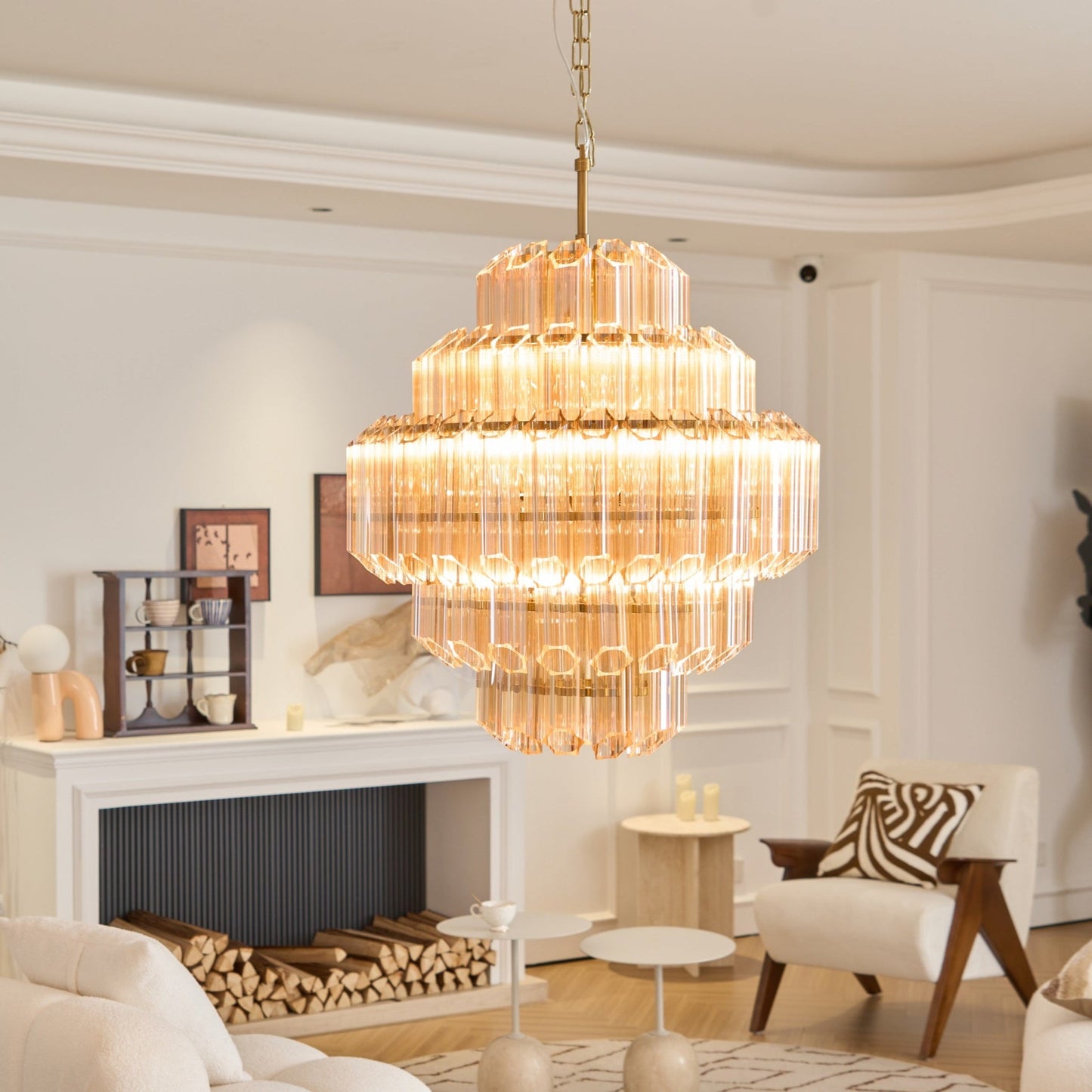 Aurum Cascade Glass Chandelier - Elegant Design with Adjustable Height