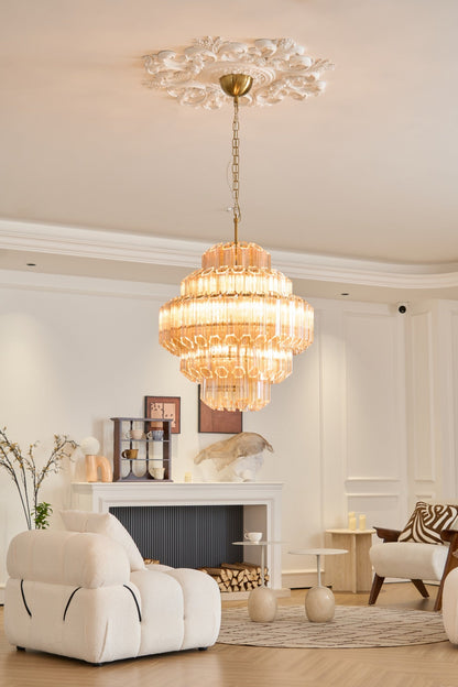 Aurum Cascade Glass Chandelier - Elegant Design with Adjustable Height