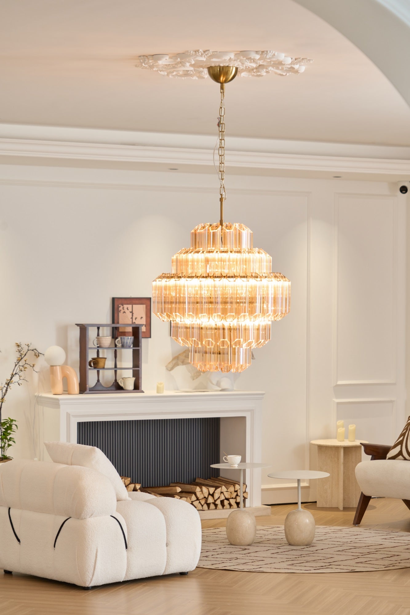 Aurum Cascade Glass Chandelier - Elegant Design with Adjustable Height