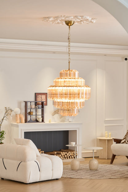 Aurum Cascade Glass Chandelier - Elegant Design with Adjustable Height