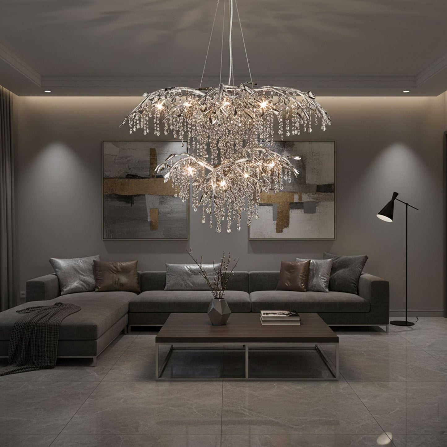 Elegant Autumn Twilight Chandelier - Dimmable LED, Adjustable Height