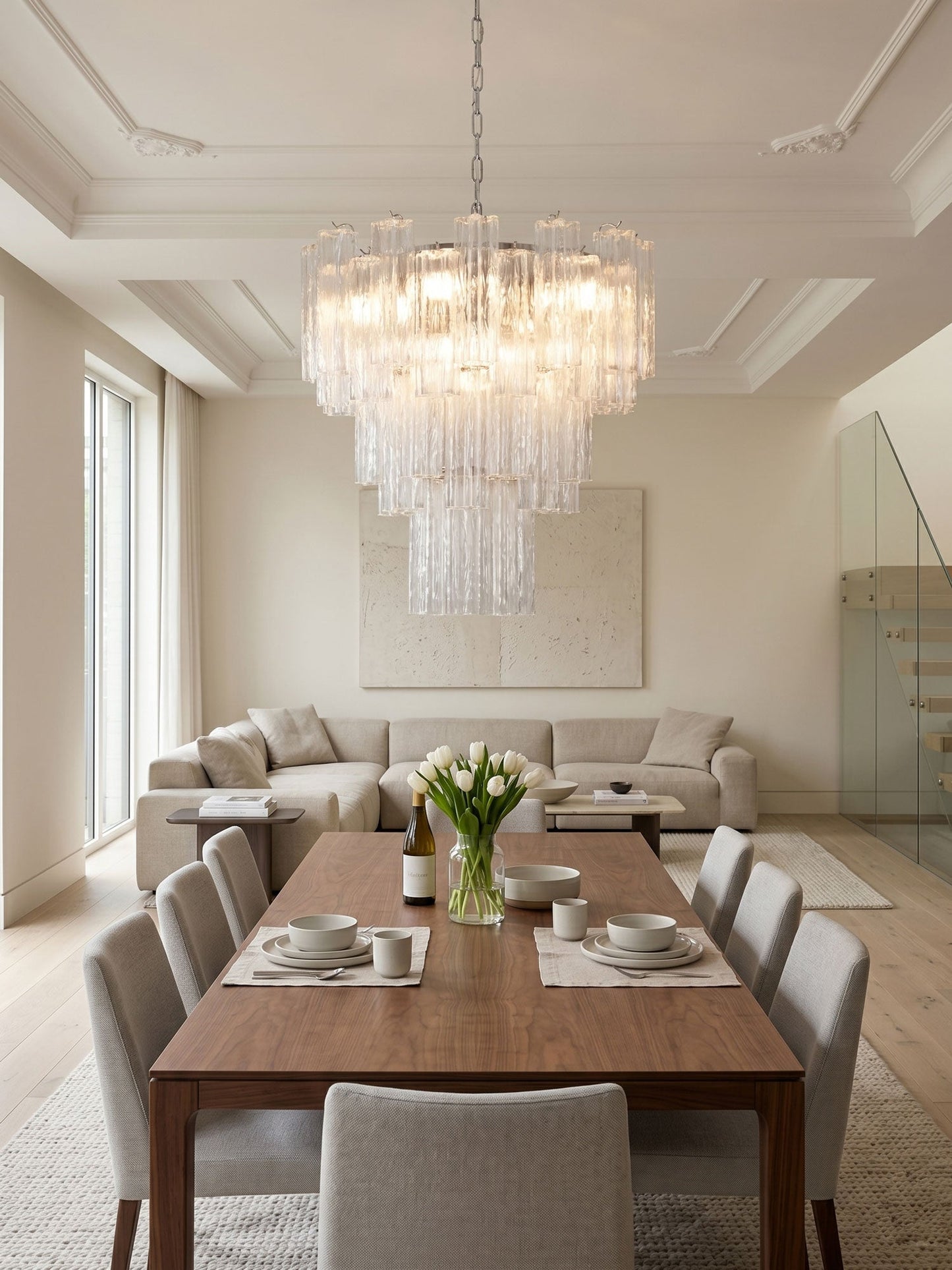 Aveline Elegant Glass Chandelier with Adjustable Height & LED Compatib