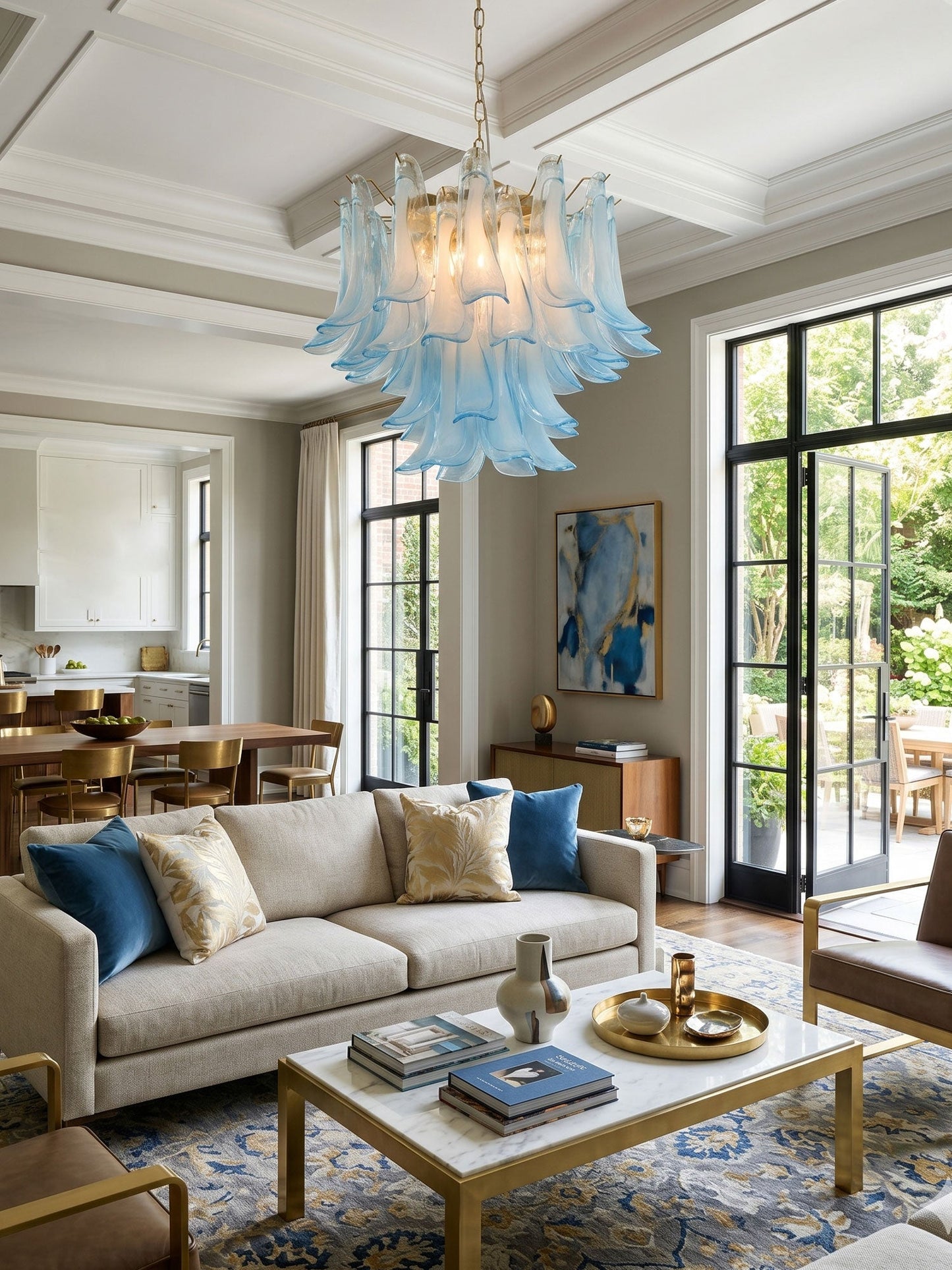 Azure Drift Glass Chandelier - Elegant Design, Adjustable Height, LED