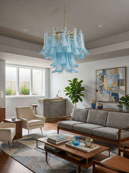 Azure Drift Glass Chandelier - Elegant Design, Adjustable Height, LED