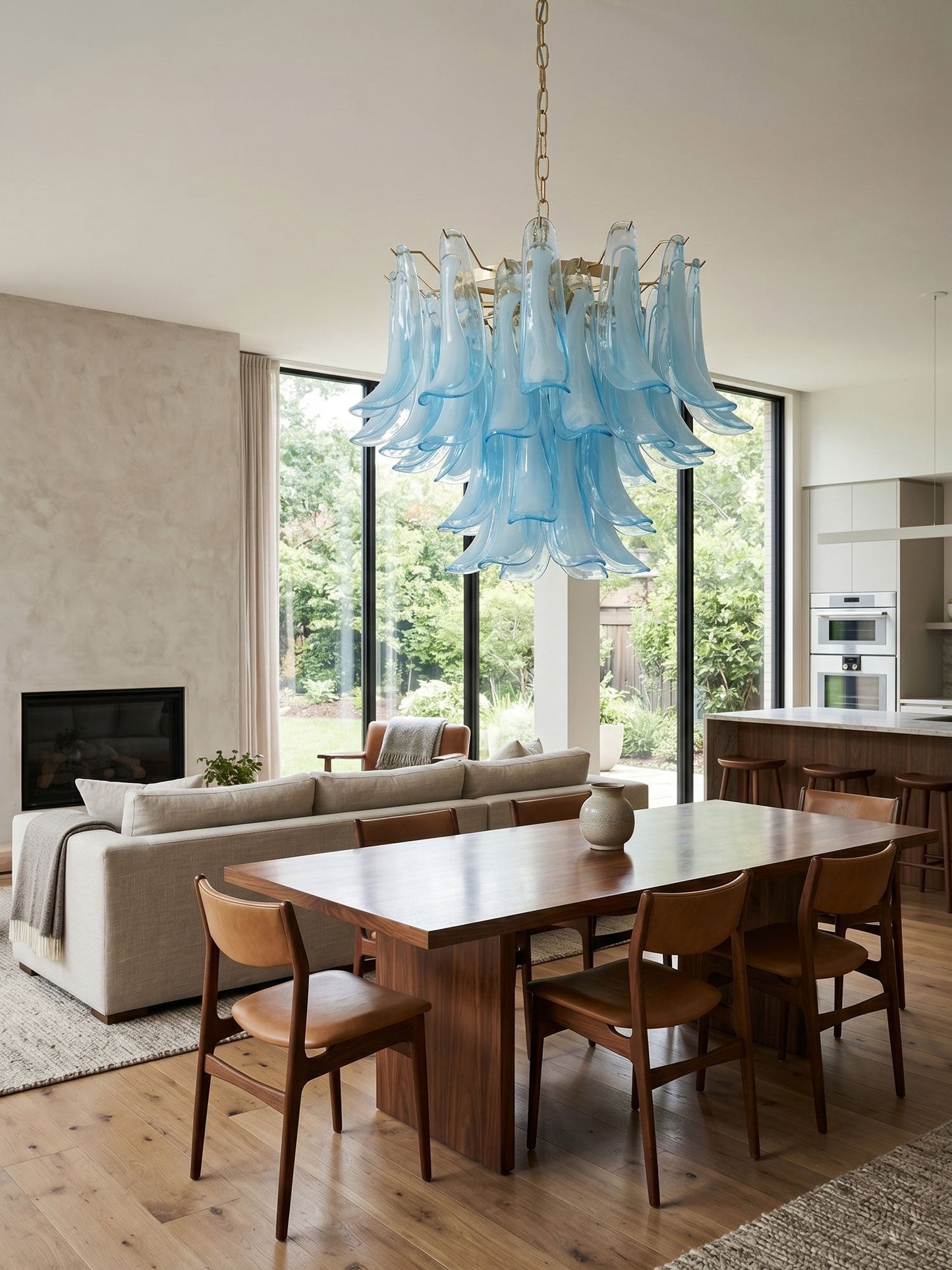 Azure Drift Glass Chandelier - Elegant Design, Adjustable Height, LED