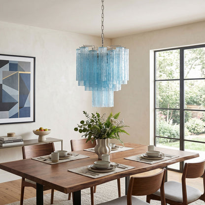 Azzura Modern Glass Chandelier with Adjustable Height and LED Lighting