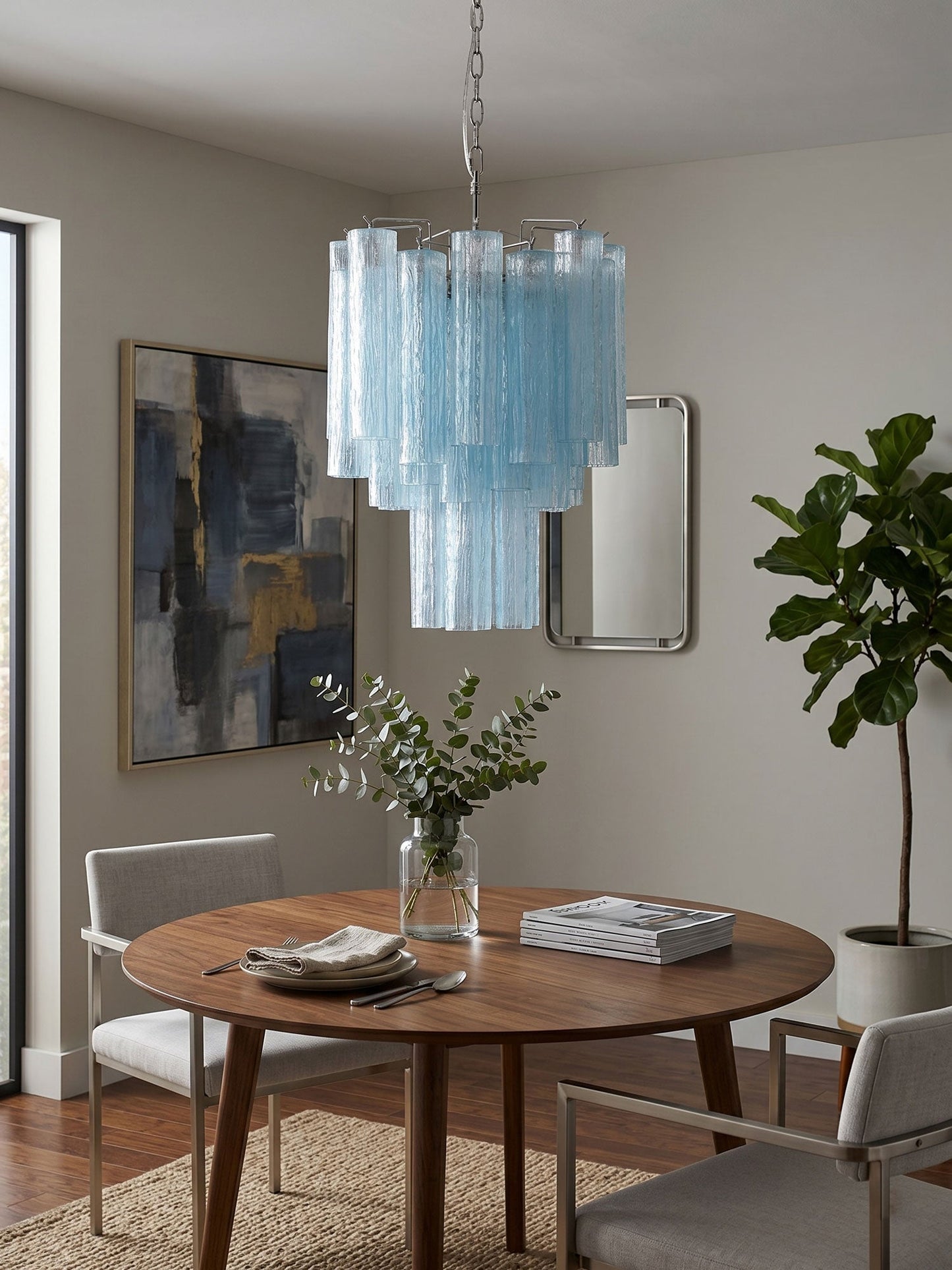 Azzura Modern Glass Chandelier with Adjustable Height and LED Lighting
