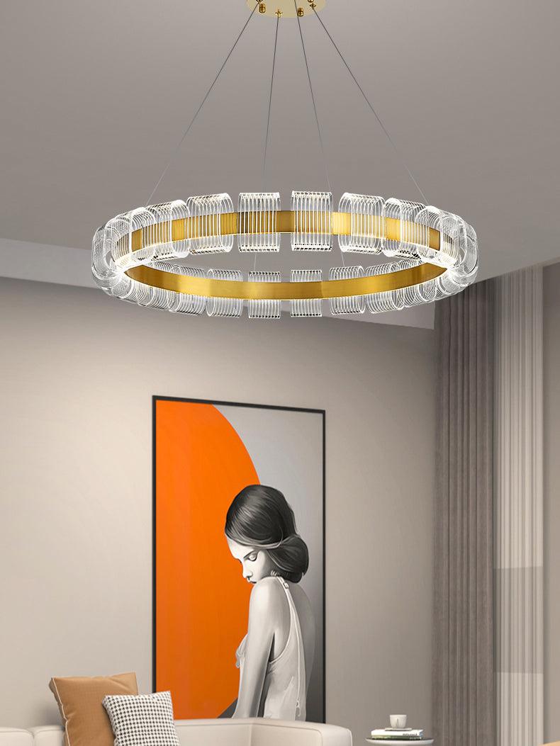 Elegant Bangle Chandelier - Dimmable LED, Adjustable Height Lighting