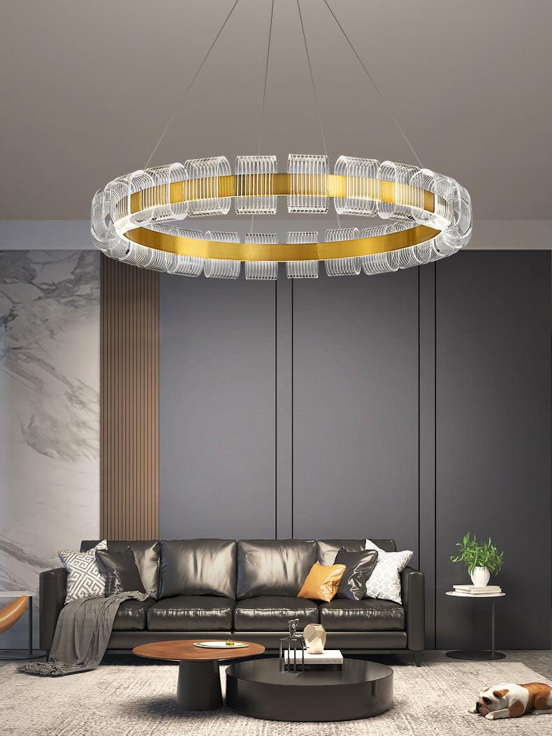 Elegant Bangle Chandelier - Dimmable LED, Adjustable Height Lighting