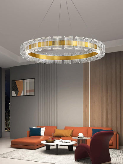 Elegant Bangle Chandelier - Dimmable LED, Adjustable Height Lighting