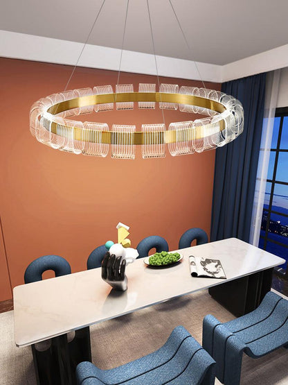 Elegant Bangle Chandelier - Dimmable LED, Adjustable Height Lighting