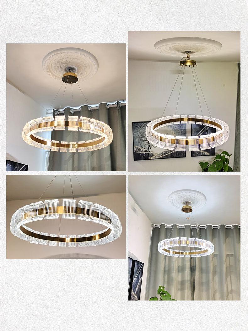 Elegant Bangle Chandelier - Dimmable LED, Adjustable Height Lighting
