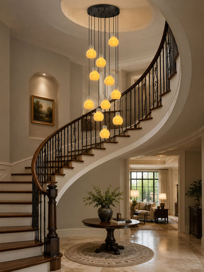 Elegant Alabaster Cluster Chandelier with Adjustable Height & LED Comp